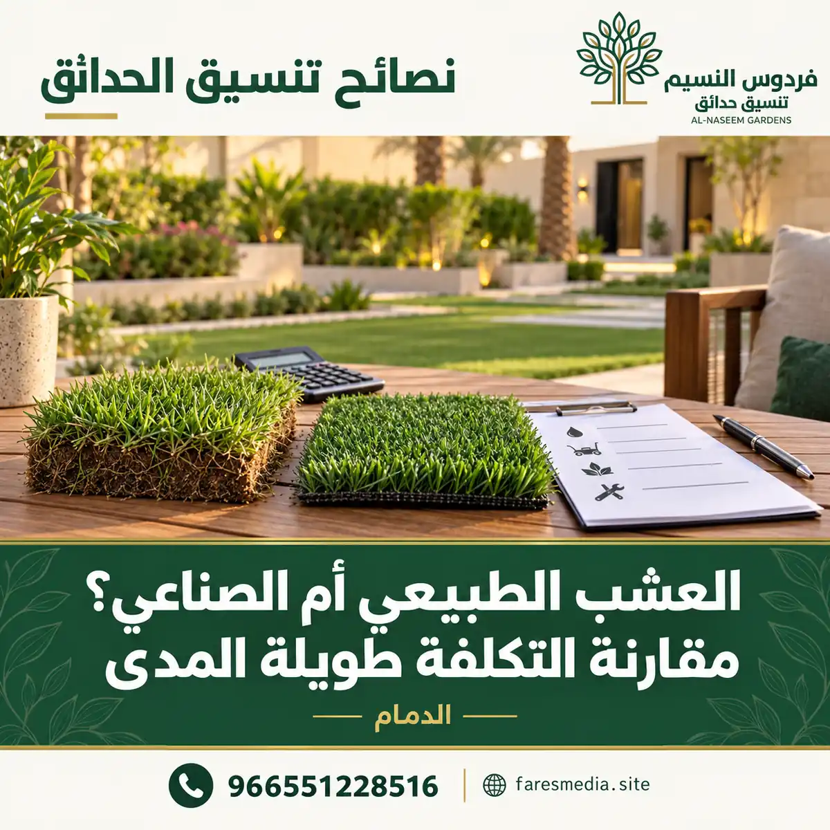 تكلفة العشب الطبيعي والصناعي بالدمام: أيهما أقل تكلفة على المدى الطويل؟
